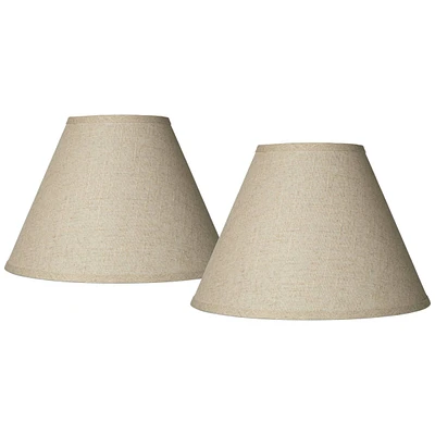 Set of 2 Empire Lamp Shades Fine Burlap Medium 6.5" Top x 15" Bottom x 10.75" Slant x 10" High Spider with Replacement Harp and Finial Fitting