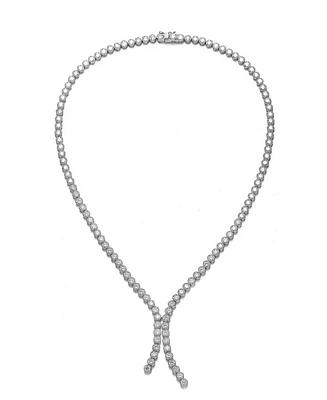Sterling Silver with White Gold Plated Clear Round Cubic Zirconia Bezel Set Necklace