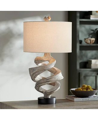 Organic Twist 29 1/4" Tall Sculptural Rustic Modern Natural Cottage End Table Lamp Brown Wood Finish Fabric White Shade Living Room Bedroom Bedsi