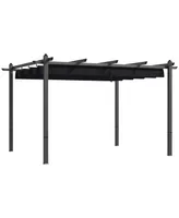 Outsunny 10'x13' Retractable Pergola with Wood Grain Aluminum Frame,