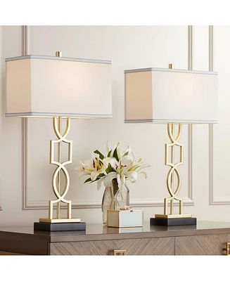Evan Modern Table Lamps 28 1/4" Tall Set of 2 Gold Metal Geometric Frame White Curved Rectangular Shade for Living Room Bedroom House Bedside Nig