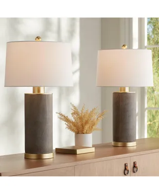 Gilson 24 3/4" High Modern Glam Luxe Table Lamps Set of 2 Gold Textured Gray Finish Ceramic Fabric White Shade Living Room Bedroom Bedside Nights