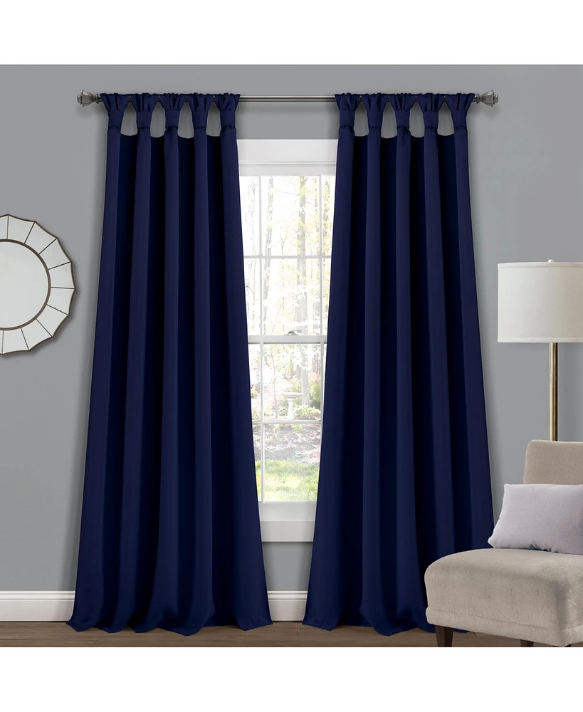 Insulated Knotted Tab Top Blackout Window Curtain Panels Navy 52X95 Set