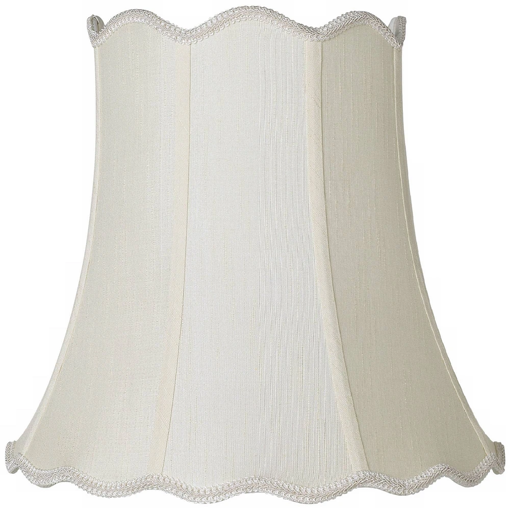 Creme Medium Scallop Bell Lamp Shade 10" Top x 16" Bottom x 15" Slant x 14.75 High (Spider) Replacement with Harp and Finial - Springcrest