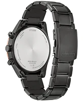Citizen Eco-Drive Men's Chronograph Sport Luxury Radio Control Black-Tone Stainless Steel Bracelet Watch 43mm
