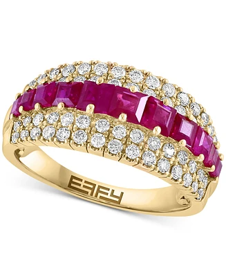 Effy Ruby (1-1/5 ct. t.w) & Diamond (5/8 ct. t.w.) Three Row Ring in 14k Gold (Also in Sapphire)