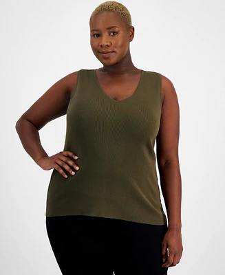 Tahari Asl Plus Size V-Neck Sleeveless Tank Top