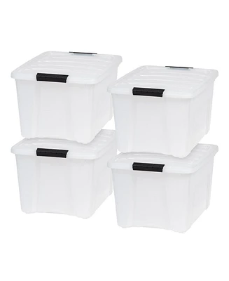 Iris 4 Pack 40qt Plastic Storage Bin with Lid and Secure Latching Buckles, Pearl