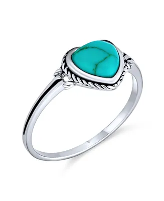 Bling Jewelry Blue Natural Stabilized Turquoise Bezel Heart Ring Sterling Silver