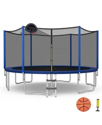 15 Feet Outdoor Recreational Trampoline with Enclosure Net