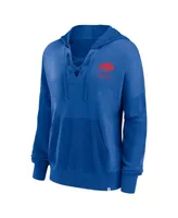 Women's Fanatics Royal Distressed Buffalo Bills Heritage Snow Wash French Terry Lace-Up Pullover Hoodie