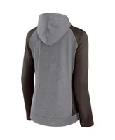Women's Fanatics Heather Gray, College Brown Cleveland Browns Blind Side Lightweight Full-Zip Hoodie