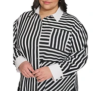 Karl Lagerfeld Paris Women's Plus Striped Button-Front Shirt, First@Macy's