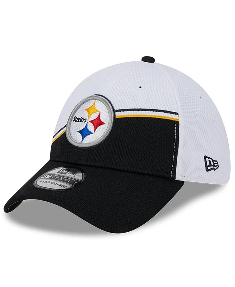 Men's New Era White, Black Pittsburgh Steelers 2023 Sideline 39THIRTY Flex Hat