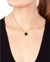 Effy Malachite & Diamond (1/6 ct. t.w.) Flower Halo 18" Pendant Necklace 14k Gold (Also Onyx)