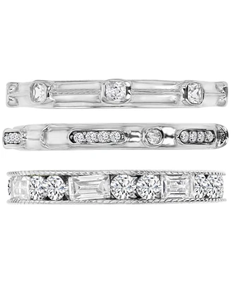 3-Pc. Set Cubic Zirconia Round & Baguette Polished Stack Rings