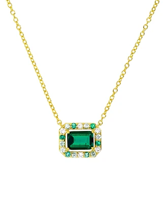 Lab-Grown Emerald (1-1/10 ct. t.w.) & Lab-Grown Multi-Sapphire (1/3 ct. t.w.) Halo 18" Pendant Necklace in 14k Gold-Plated Sterling Silver