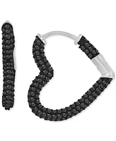 Black Spinel Heart Small Hoop Earrings (2-1/2 ct. t.w.) in Sterling Silver, 0.87"