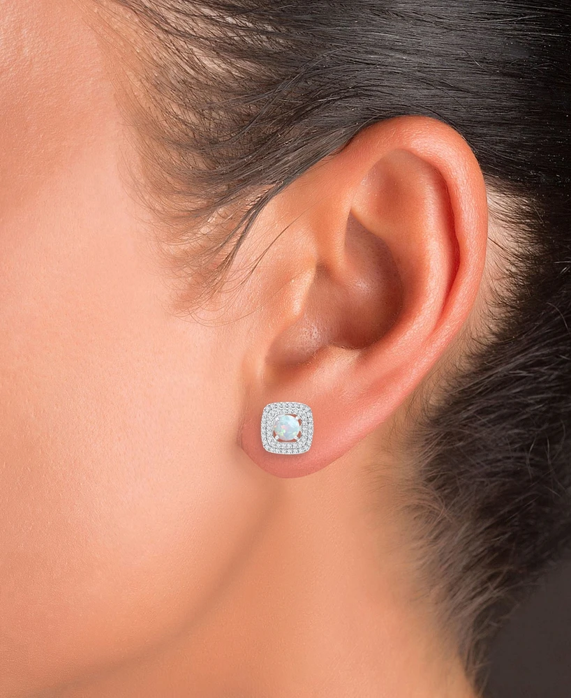2-Pc. Set Lab-Grown Opal (1-1/5 ct. t.w.) & Lab-Grown White Sapphire (7/8 ct. t.w.) Square Halo Pendant Necklace & Matching Stud Earrings in Sterling