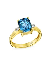 Bling Jewelry 3.17CT Zircon Accent London Blue Natural Topaz Emerald Cut Cocktail Ring Yellow Gold Plated Sterling Silver
