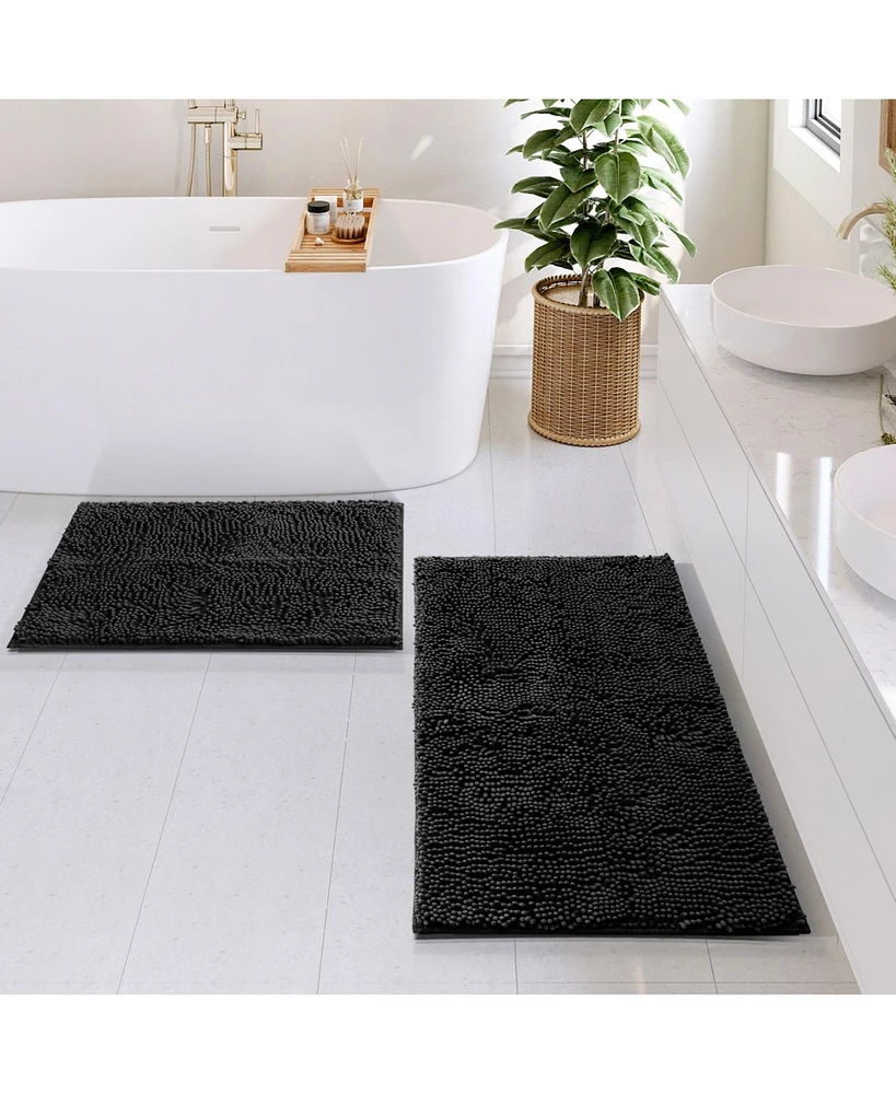 2 Piece Ultra Soft Non-Slip Chenille Bath Rug Set - Quick Dry, Machine Washable 17”x24” & 20"x32"