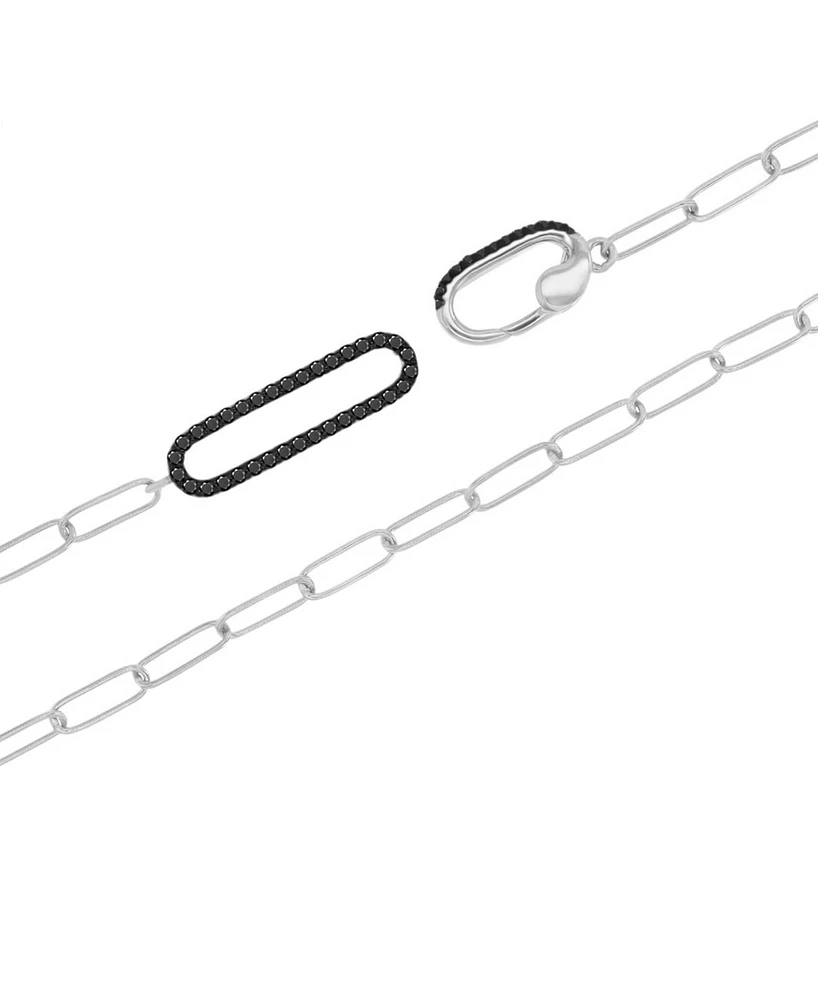 Black Spinel Pave Interlocking Paperclip Link 19" Statement Necklace (1/2 ct. t.w.) in Sterling Silver
