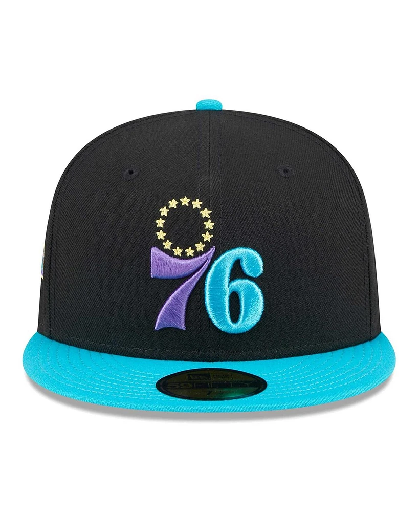 Men's New Era Black, Turquoise Philadelphia 76ers Arcade Scheme 59FIFTY Fitted Hat