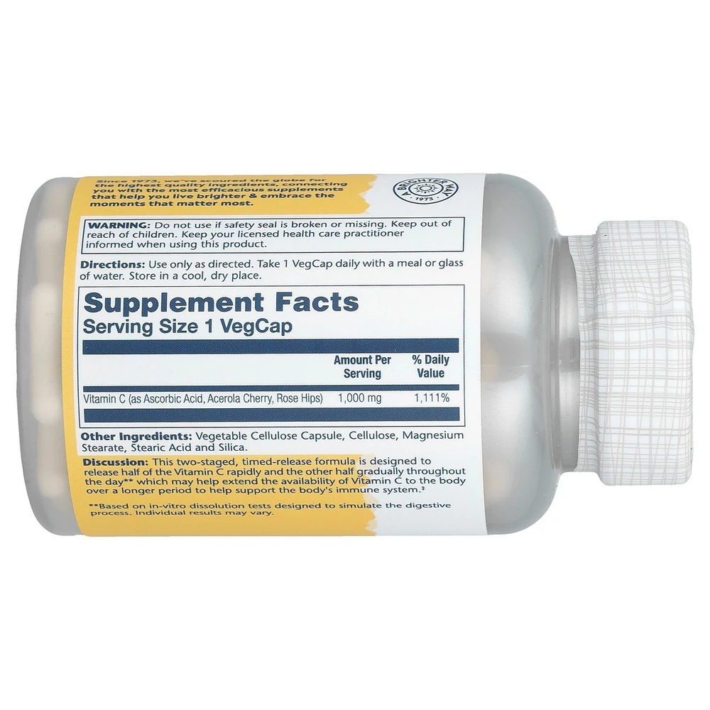 Solaray Timed Release Vitamin C with Rose Hips & Acerola 1 000 mg - 100 Veg Caps