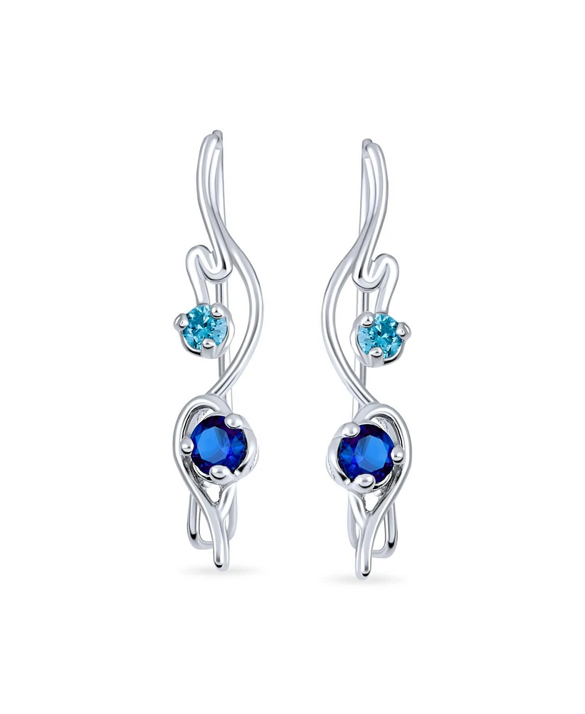 Bling Jewelry Swirl Wire Ear Pin Climbers Aqua Blue Cubic Zirconia Earrings Royal Blue Cz Crawlers Sterling Silver