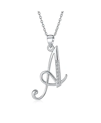Bling Jewelry Abc Letter Cursive Script Initial Alphabet Pendant Necklace Pave Cubic Zirconia Sterling Silver