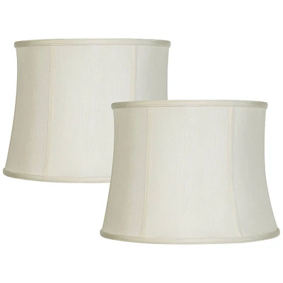 Set of 2 Creme White Medium Drum Lamp Shades 14" Top x 16" Bottom x 12" High (Spider) Replacement with Harp and Finial - Springcrest