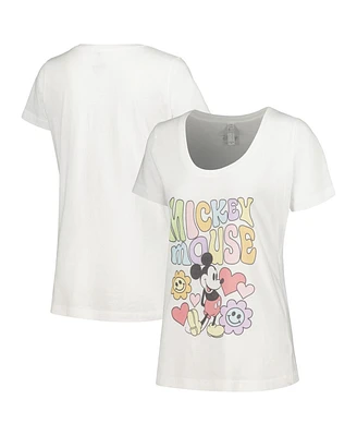 Women's Mickey Mouse White Mickey & Friends Groovy Scoop Neck T-shirt