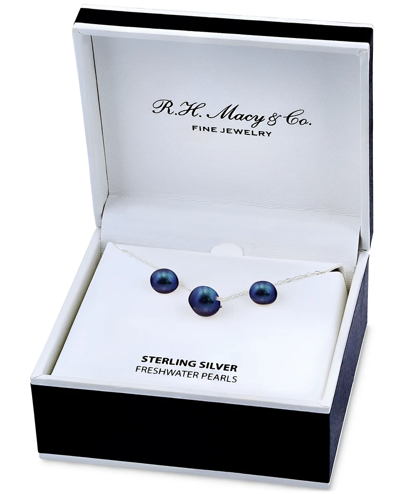Two-Pc. Set Dyed Black Cultured Freshwater Pearl (8-10mm) Pendant Necklace & Stud Earrings Sterling Silver (Also White Pink Fres