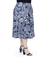 24seven Comfort Apparel Plus Size Pleated Print Midi Skirt with Pockets
