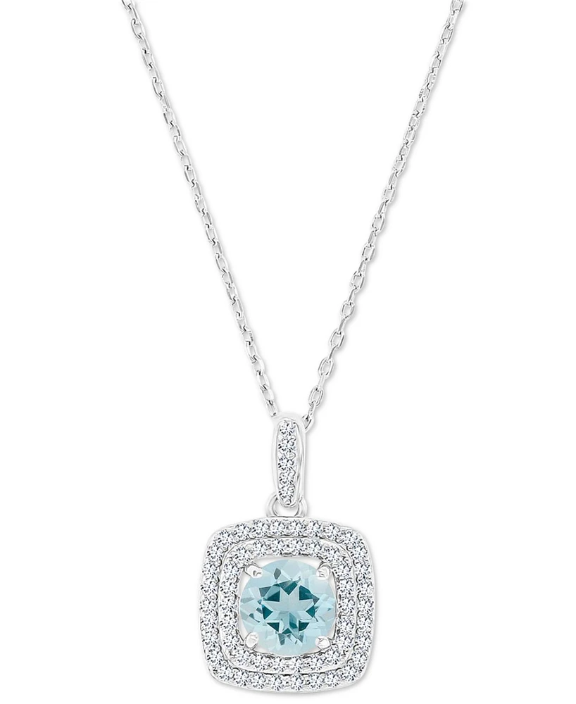 Amethyst (1-1/5 ct. t.w.) & Lab-Grown White Sapphire (1/3 Square Halo Birthstone Pendant Necklace Sterling Silver, 16" + 2" extender (Als