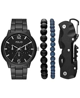 Folio Men's Three Hand Black Alloy Watch 46mm Gift Set