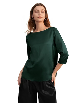 Lilysilk Women's 3/4 Sleeve Boat Neck Silk Blouse