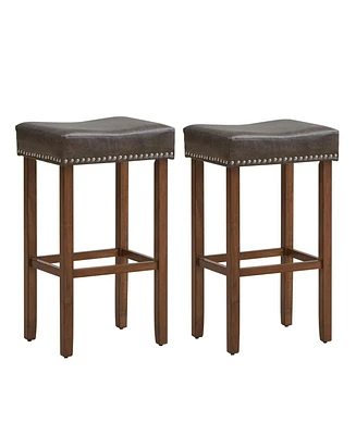 29.5" Wood Frame Pu Leather Upholstered Bar Stools Set of 2 with Footrests