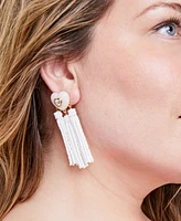 On 34th Gold-Tone Crystal Heart & Beaded Fringe Drop Earrings, Created for Macy's