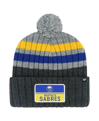 Men's '47 Brand Gray Buffalo Sabres Stack Patch Cuffed Knit Hat with Pom
