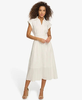 Women's Textured Stripe Midi Shirtdress with Collar