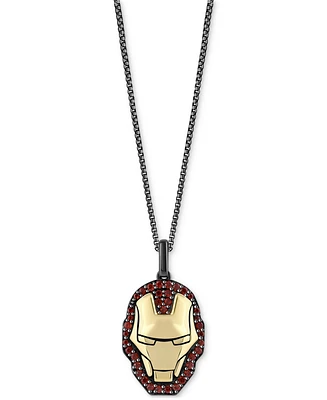 Marvel Wonder Fine Jewelry Garnet Ironman Mask 18" Pendant Necklace (5/8 ct. t.w.) in Gold-Plate & Black Rhodium-Plated Sterling Silver