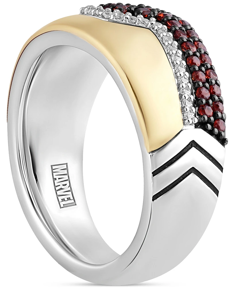 Marvel Wonder Fine Jewelry Garnet (3/4 ct. t.w.) & Diamond (1/10 Ironman Ring Sterling Silver Gold-Plate