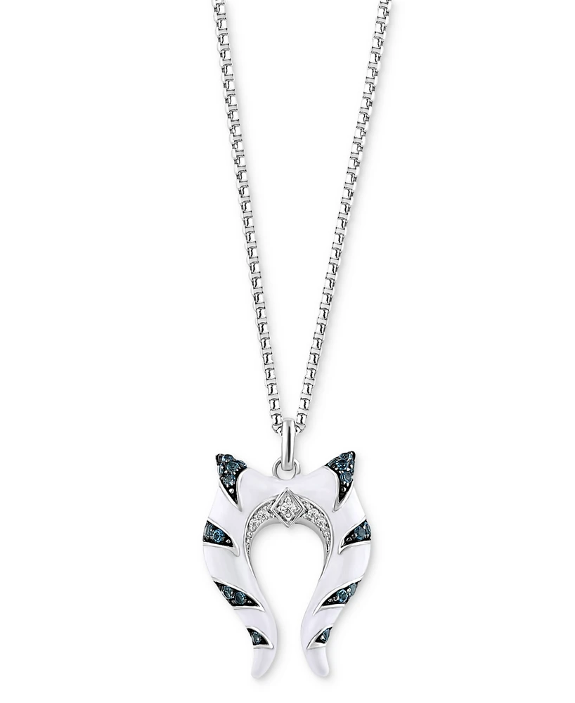 Star Wars Wonder Fine Jewelry London Blue Topaz (1/5 ct. t.w.) & Diamond Accent Enamel Ahsoka Star Wars 18" Pendant Necklace in Sterling Silver