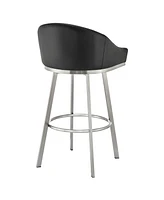 Armen Living Eleanor 26" Swivel Counter Stool in Brushed Stainless Steel and Faux Leather