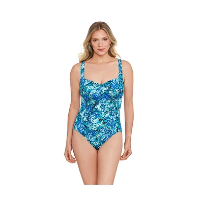 ShapeSolver by Mimi Flamingo Women's Shirred Bodice One-Piece Swimsuit