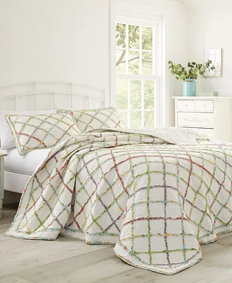 Laura Ashley Ruffle Garden Appliqued Diamond Cotton Quilt
