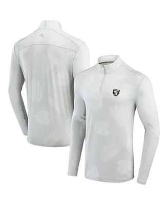 Men's Tommy Bahama Gray Las Vegas Raiders Delray Frond IslandZone Quarter-Zip Sweatshirt