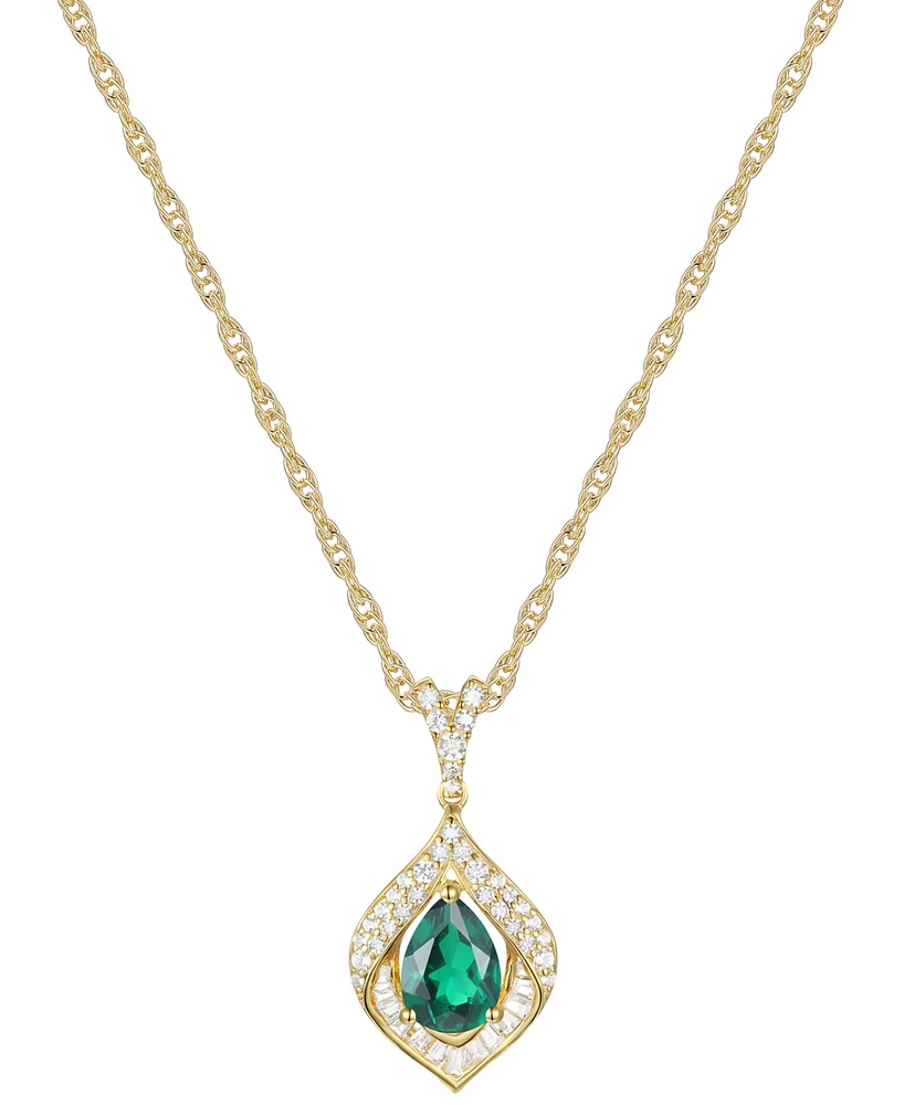Lab-Grown Blue Sapphire (3/4 ct. t.w.) & White (1/3 Framed 18" Pendant Necklace Sterling Silver (Also Additional Ge