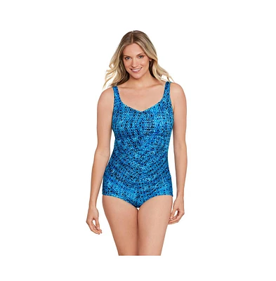 ShapeSolver by Mimi Flamingo Women's Shirred Front Girl Leg One-Piece Swimsuit